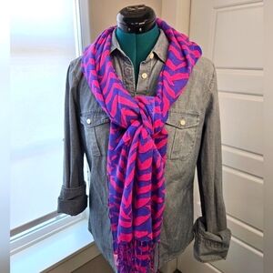 LILLY PULITZER I GOT LUCKY POP PINK SILK CASHMERE SCARF FRINGE ENDS WOMEN OS